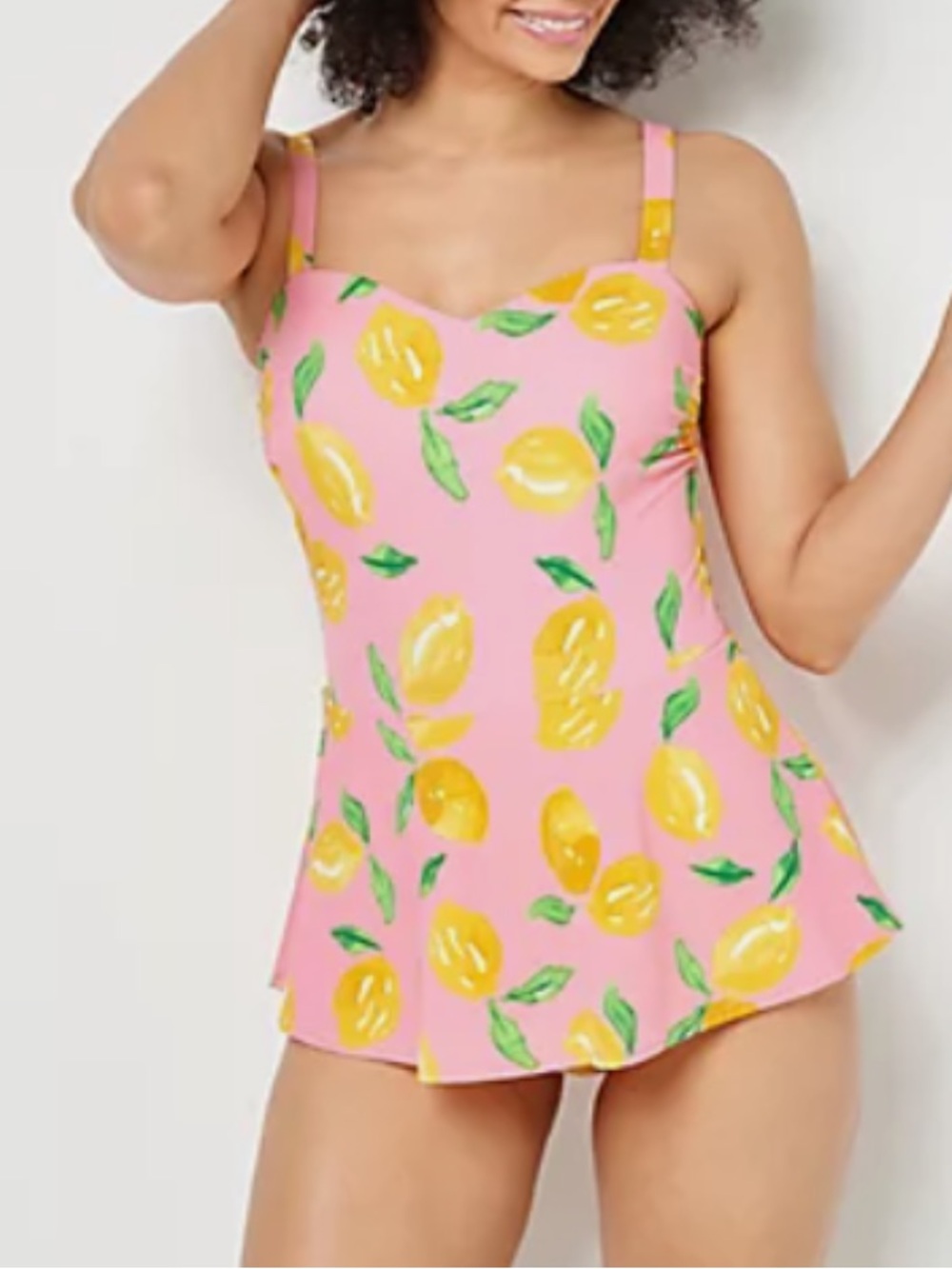 Denim & Co Beach Peplum Skirted One Piece Swimsuit Flamingo Lemon Pink Size 14